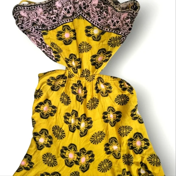 Free People Maribelle Cut-Out Jumpsuit Size Medium Yellow Bohemian Paisley - Picture 4 of 12